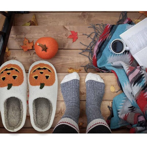 Cozy Halloween Pumpkin Slippers for Women & Men - Plush Memory Foam Comfort - Picture 2 of 7